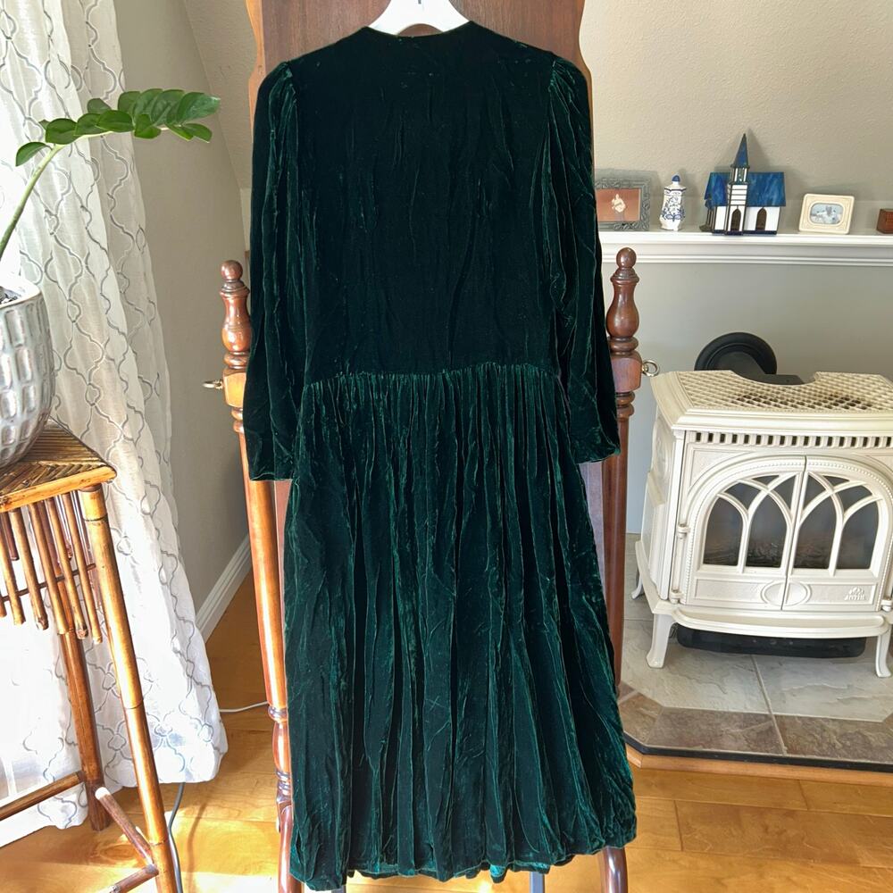 Vintage Eileen West Velvet Long Sleeve Dress Green Sz 6 button up holiday - Picture 10 of 12